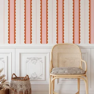 PVC Scallop Stripe Peel and Stick Self Adhesive Removable Waterproof Wallpaper for Kitchen & Bedroom Home Decor