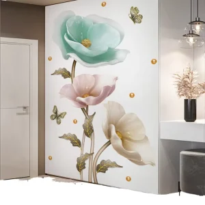 PVC Self Adhesive Flower Wall Stickers UV Printed Waterproof Removable Eco Friendly Living Room Home Decor Wall Decals