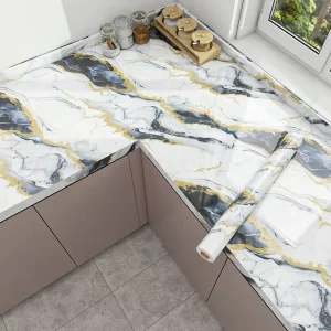 PVC Self Adhesive Marble Wallpaper Black White Waterproof Vinyl Roll High Gloss Home Decorative Furniture