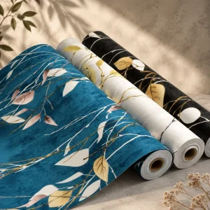 PVC Self-Adhesive Wallpaper with Gold Stamping Deep Embossed Luxurious Pattern Wall Paper for Commercial Project