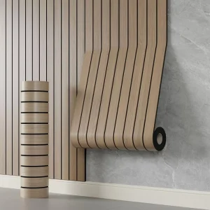 PVC Slat Wall Panel Peel and Stick Faux Oak Grain Wood Slat Panel Self Adhesive Wallpaper Soundproof 3D Wall Panels