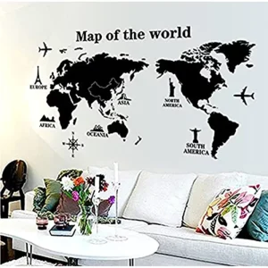 PVC World Map Wall Decal Sticker Seven Continents Background Cartoon 3D Customized Size Decoration Mural Wallpaper
