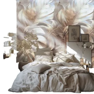 Palm Leaves Beige Cream Wall Mural Floral Photo Wallpaper for Dining Living Room Hall Moisture-Proof Wallpaper Home Decoration