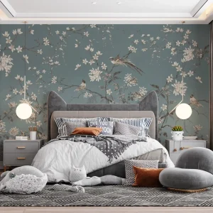 Peel Stick 3D Waterproof ECO Friendly Silk Paper Home Wall Decoration Classic Floral Branches Flying Birds Wallpaper Living Room