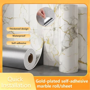 Peel and Stick 2.5mm PET Marble Wallpaper Self Adhesive Wall Sticker for Kitchen & Apartment