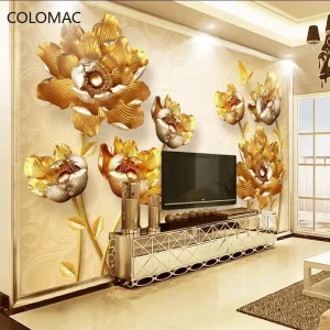 Peel and Stick Custom 3D Photo European Luxury Gold Peony Mural Wallpaper Living Room Decor Wall Painting