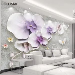 Peel and Stick Mural Wallpaper for Walls Creative 3D Relief Phalaenopsis Flowers Photo Mural TV Background Room Decoration