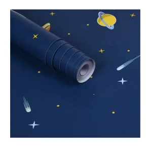 Peel and Stick Navy Blue Wall Paper Rolls Waterproof Vinyl Adhesive Star Wallpaper for Kids Bedroom Living Room Decor