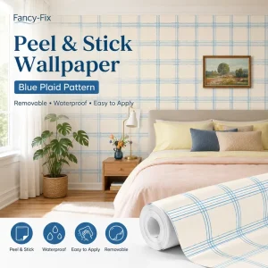 Peel and Stick Wallpaper Blue Modern Geometric Self Adhesive Wall Paper for Bedroom Blue and White Stripes
