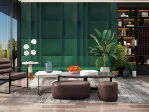 Peel and Stick Wallpaper Custom Luxury 3D Grooved Wall Paper Green Linear Design Wall Decor for High End Hotel Lobby & Office