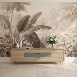 Peel and Stick Waterproof Home Wall Decoration Beige Tropical Plant Paradise Landscape Mural Wallpaper