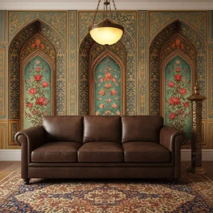 Peel and Stick Waterproof House Indoor Room Wall Decor Persian Arched Floral Gilded Mural Wallpaper