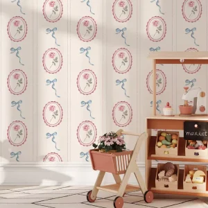 Peel and Stick Waterproof Modern Floral Pink Bow Wallpaper Removable Wall Decor for Girls Room Kids Bedroom Living Room