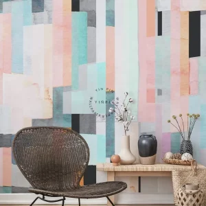 Peel and Stick Waterproof Wall Paper Home Room Wall Decor Watercolor Pastel Vertical Block Abstract Wallpaper Mural
