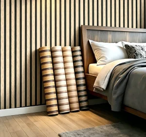 Peel and Stick Wood Slat Strip Wallpaper PVC Contact Paper Removable Decorative Wall Sticker for Bedroom Living Room Home Decor