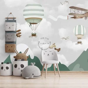 Peeling and Pasting Children’s Hot Air Balloons Wallpaper for Kids Bedroom