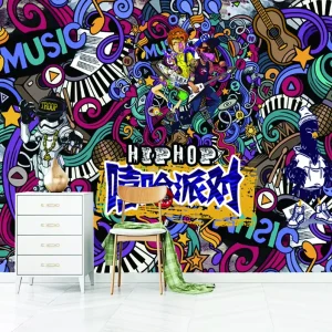 Personalized Street Graffiti Waterproof Wall Sticker Custom Fireproof Material Wallpaper for Bedroom Dining