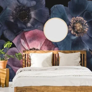 Photo Wallpaper with Blue and pink Anemone Flowers Vinyl Pvc Wall Paper