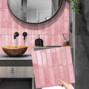 Pink 3D Subway Self-Adhesive Wall Tiles Stick on Tiles for Kitchen & Bathroom