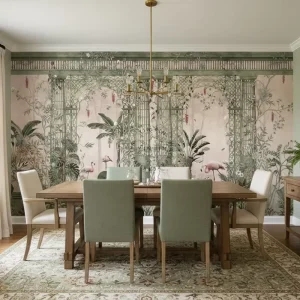 Pink Background butterfly Flamingo Tree Plant Garden Wooden Arch Flowers Bird Forest Wallpaper