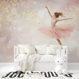Pink Ballerina Kids Wallpaper Custom Print Sparkle Gold Star Ballet Girl Wall Covering for Girls Bedroom Nursery Home Decoration