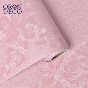 Pink Embossed Floral Peel and Stick Self Adhesive Wallpaper for Bedroom Kids Room Decor Textured Flower Contact Paper