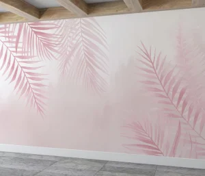 Pink Leaf Wall Paper Stickers Peel and Stick Waterproof for Living Room Sofa TV and Study Room Walls