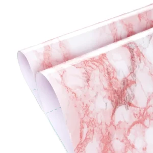 Pink Marble Peel and Stick Oilproof High Temp Resistant PVC Film for Kitchen Cabinet and Furniture Renovation Decoration