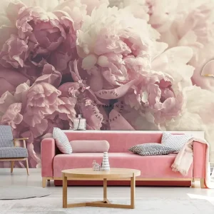 Pink Peonies 3D Silk Waterproof Anti-Static Wallpaper for Living Room Home Decoration Modern
