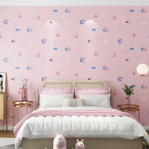 Pink Pig Cartoon Wallpaper Bedroom Children’s Room Clothing Store Hotel Kindergarten Simple Modern Light Blue Piglet Wallpaper