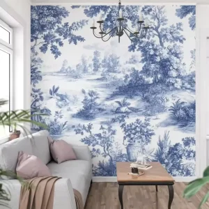 Premium Blue and White Landscape Wallpaper Mural Home Hotel Living Room Bedroom Interior Wall Decor with Forest Scenic Style
