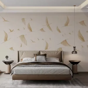 Premium Exquisite Gold Crane Flock Luxury Waterproof Wallpaper Mural Roll for Living Room Home Hotel Bedroom Interior Wall Decor