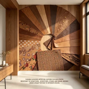 Premium Faux Wood Grain Leather Sheet for Wallpaper and Furniture Upholstery Waterproof Durable Material for Modern Home Decor