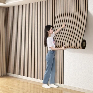 Premium Wood Grille Peel & Stick PVC Wallpaper Rolls Home Decoration 3d Self Adhesive Wall Paper for Home Decoration