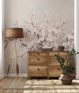 Printed Nature Wall Mural Photo Wallpaper 3D Wall Decor Art Sticker Cherry Blossom Tree Mural Wallpaper Home Decoration