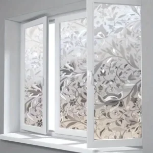 Privacy Window Film Electrostatic No-Glue Heat Control Floral Pattern PVC Material with Intricate Leaf for Home Decor