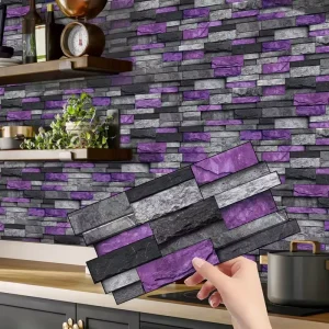Purple Peel Stick Wall Tile Waterproof PVC Easy Apply Irregular Glossy Sticker Decal for Wall Tiles Modern Decor