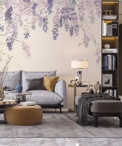 Purple Wisteria Floral Wallpaper Watercolor Hanging Flower Mural