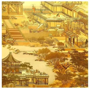 Qingming Shanghetu Silk Gold Foil Wallpaper Peel and Stick Waterproof Modern Design for Hotel Restaurant Decoration