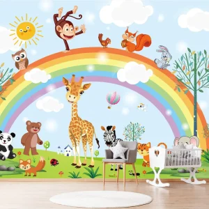 Rainbow Kids Waterproof Botanical Silk Canvas Wallpaper Nursery Wall Mural for Bedroom Living Room (Not Peel N’ Stick)