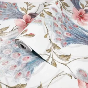 Ready Stock Classic Textured Phoenix Feather Flower PVC Wallpaper for Home Decor