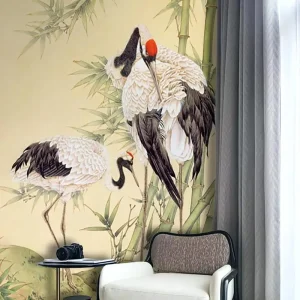 Refreshing 3D Home Decoration Mural Wallpaper Flying Cranes Green Sight Living Room TV Background Wall Mural Wallpaper