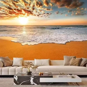 Relaxing Beach Scene Wall Mural, Custom Size for Hotel & Home, No Visible Seams