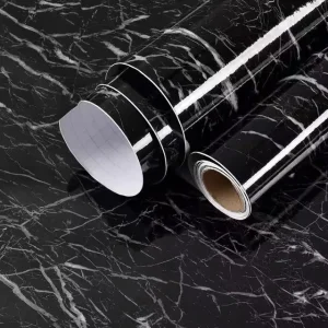 Removable Black Marble Sticker PVC Wall Paper Self-Adhesive Waterproof Marble Wallpaper for Kitchen
