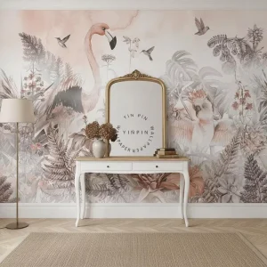 Removable Embossed Waterproof Giant Flamingo Parrot Digital HD Wallpaper for Living Room and Bedroom
