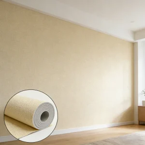 Removable Linen Textured Wallpaper Waterproof Foam Wall Covering For Dorm Rooms
