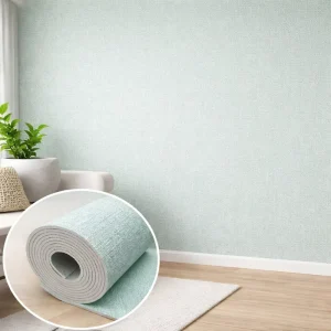 Removable Linen Textured Wallpaper Waterproof Foam Wall Covering for Apartments