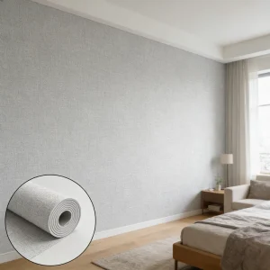 Removable Linen Textured Wallpaper Waterproof Foam Wall Covering for Dorm Rooms