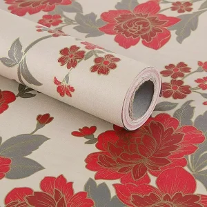 Removable Papier Peint Red Floral Self Adhesive Wallpaper 3D Home Decoration
