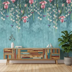 Removable Waterproof Home Wall Decoration Fly Bird Hanging Blossoms Flower Wallpaper Mural